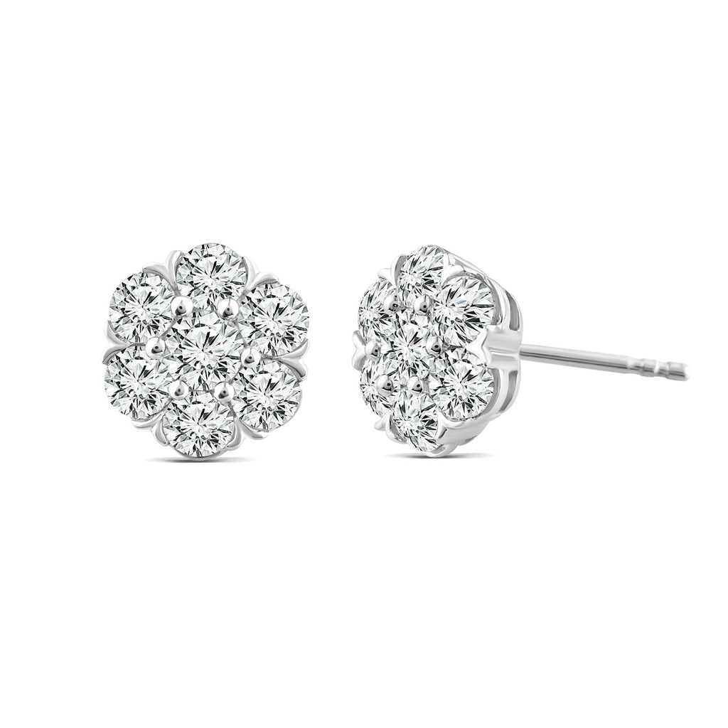 2.00ct Lab Grown Diamond Cluster Stud Earrings in 18K White Gold - Penelope Kate