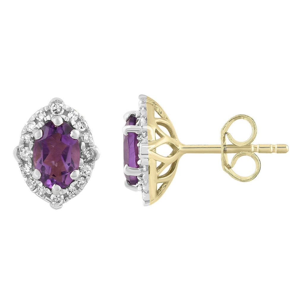 Amethyst Earrings with 0.15ct Diamonds in 9K Yellow Gold - Penelope Kate