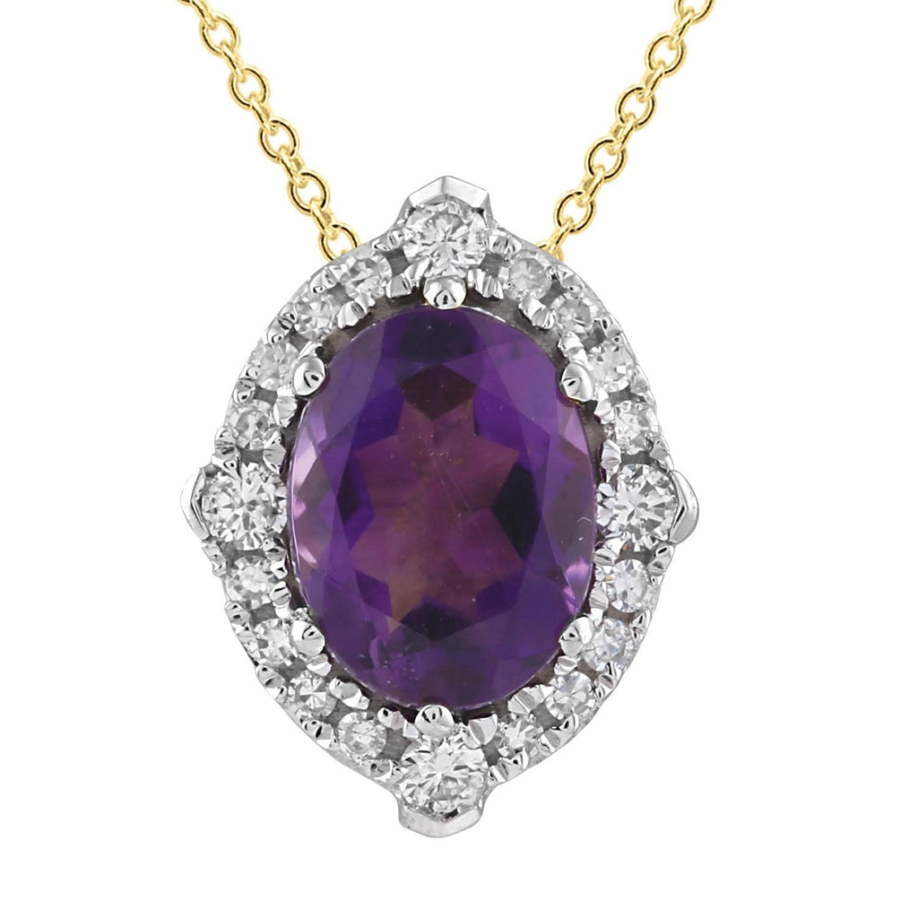 Amethyst Necklace with 0.15ct Diamonds in 9K Yellow Gold - Penelope Kate