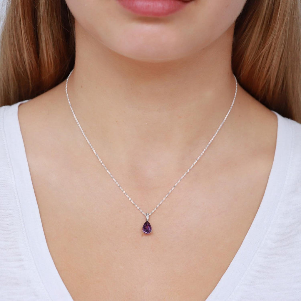 Amethyst Pendant with 0.02ct Diamonds in 9K White Gold - Penelope Kate