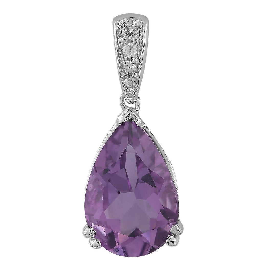 Amethyst Pendant with 0.02ct Diamonds in 9K White Gold - Penelope Kate