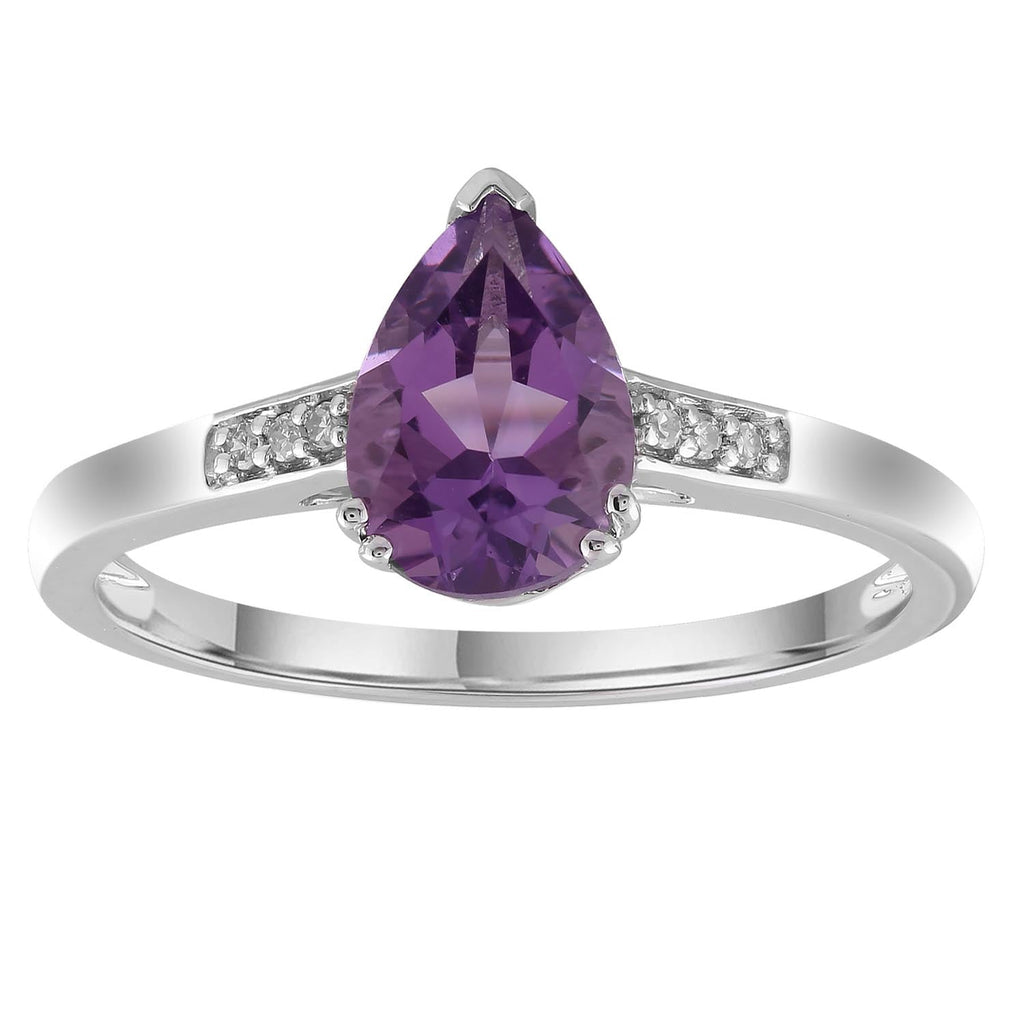 Amethyst Ring with 0.03ct Diamonds in 9K White Gold - Penelope Kate