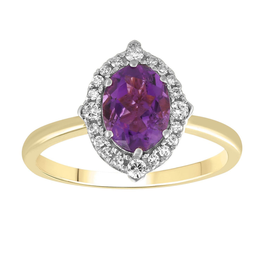 Amethyst Ring with 0.15ct Diamonds in 9K Yellow Gold - Penelope Kate