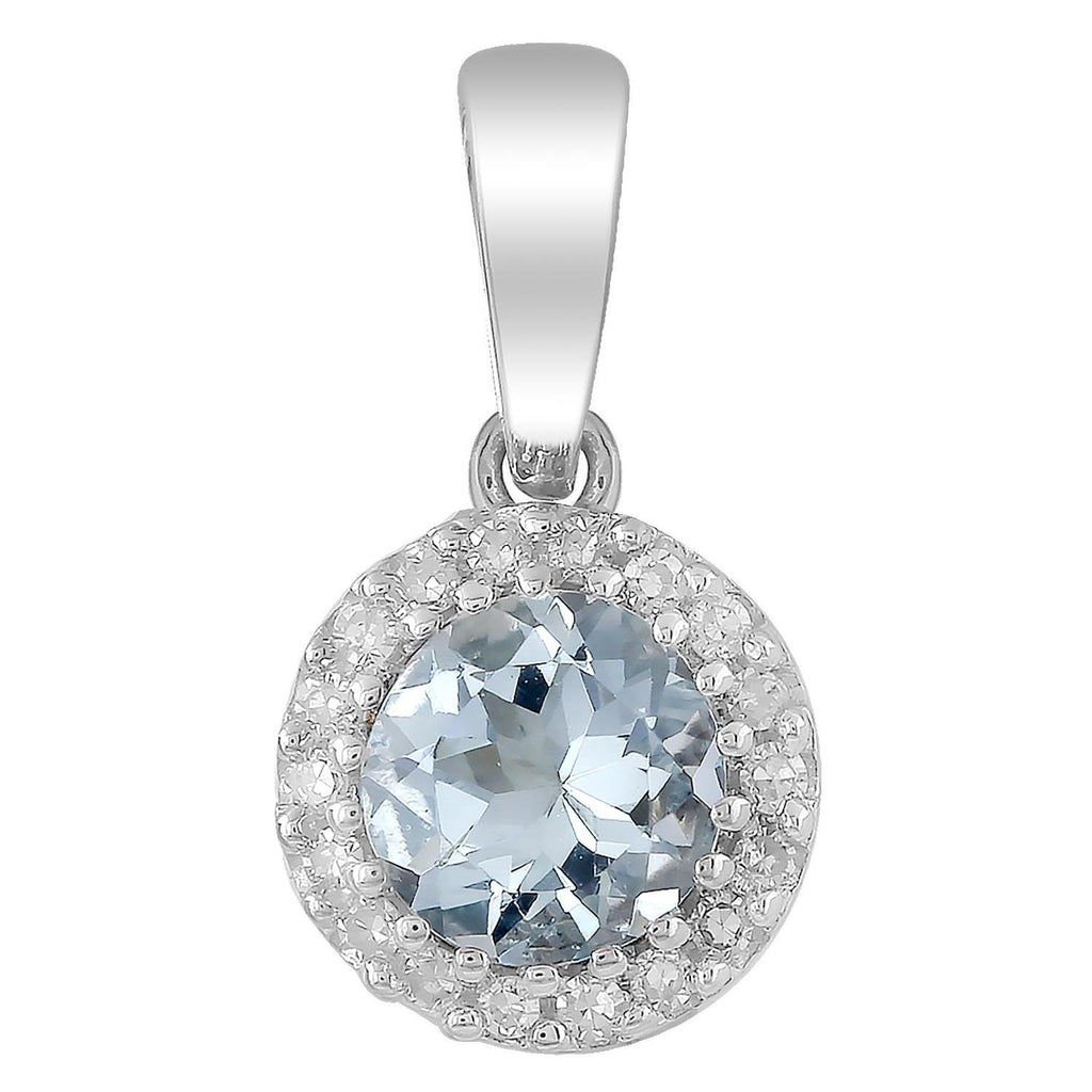 Aquamarine Pendant with 0.03ct Diamonds in 9K White Gold - Penelope Kate