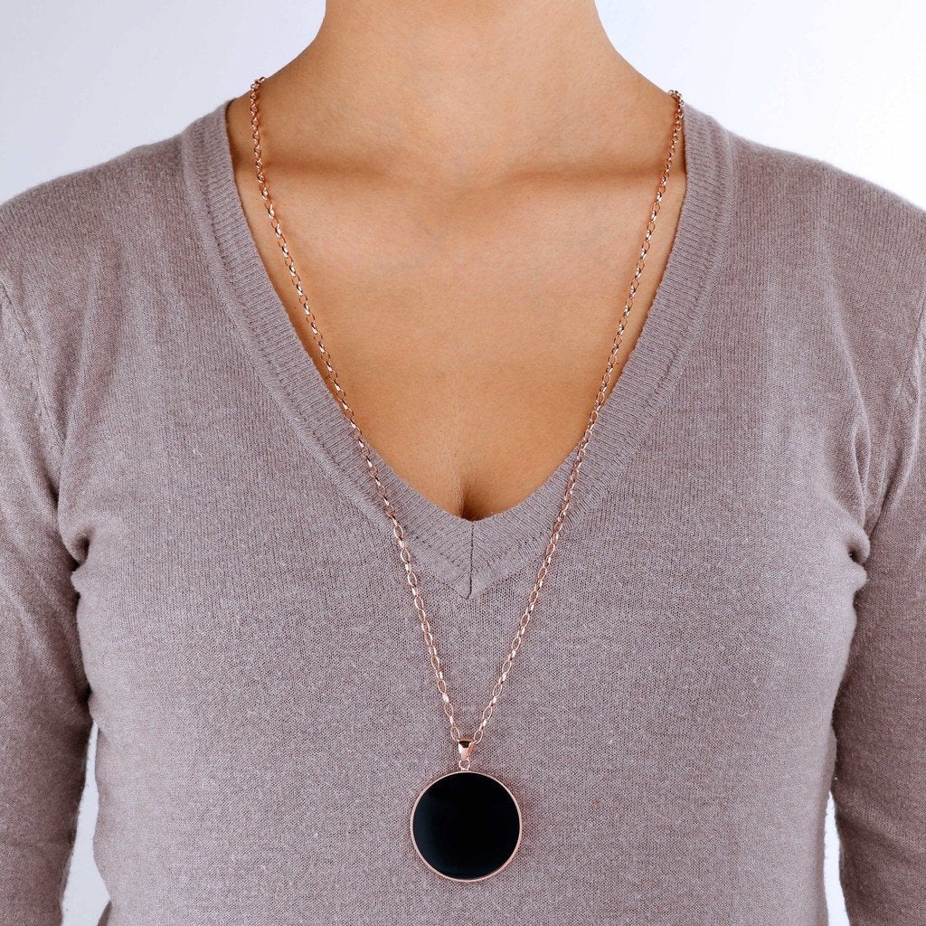 Bronzallure Black Onyx Big Disc Necklace - Penelope Kate