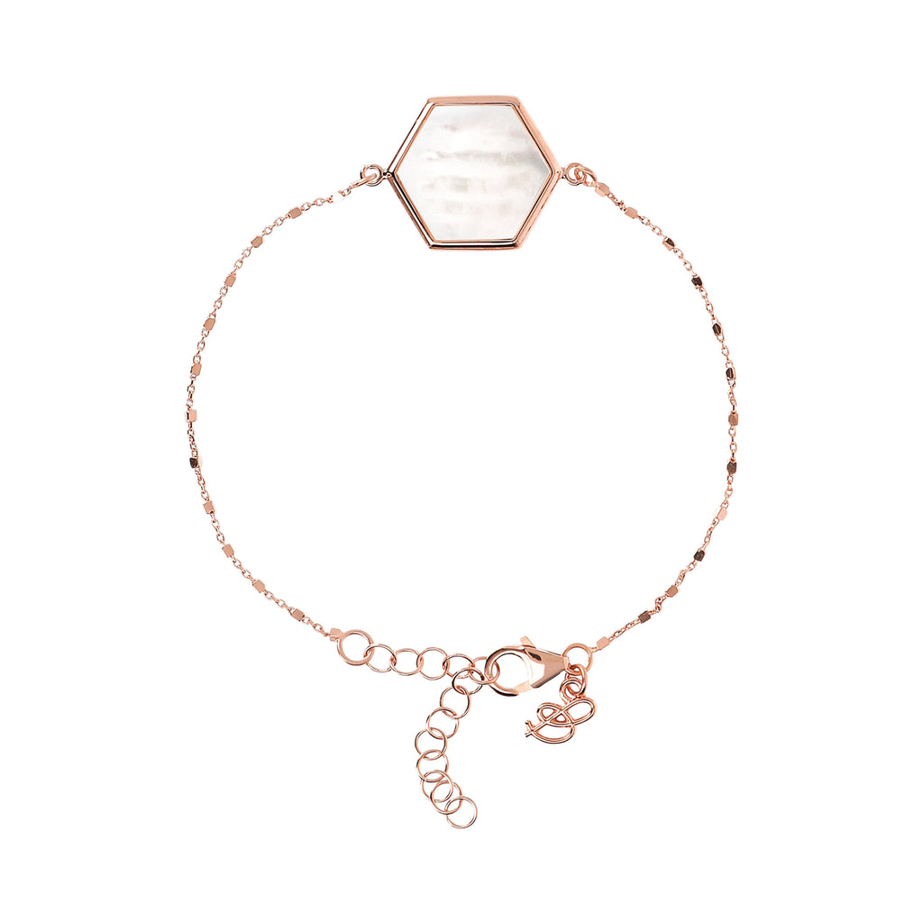 Bronzallure Cube Chain White Moonstone Bracelet with Hexagon - Penelope Kate