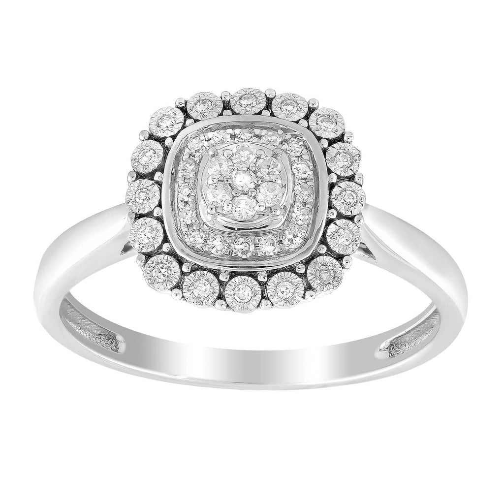 Cluster Ring with 0.15ct Diamond in 9K White Gold - Penelope Kate