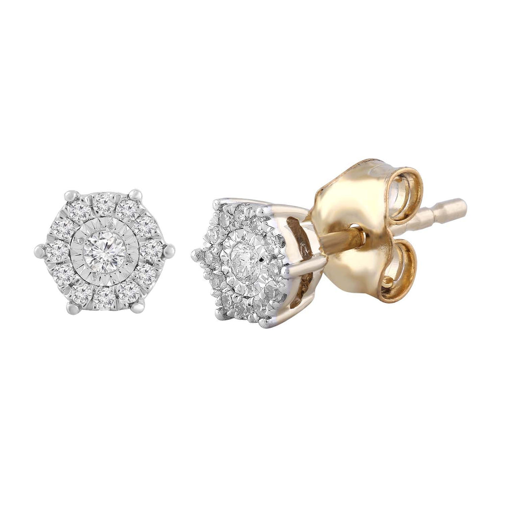 Cluster Stud Earrings with 0.10ct Diamond in 9K Yellow Gold - Penelope Kate
