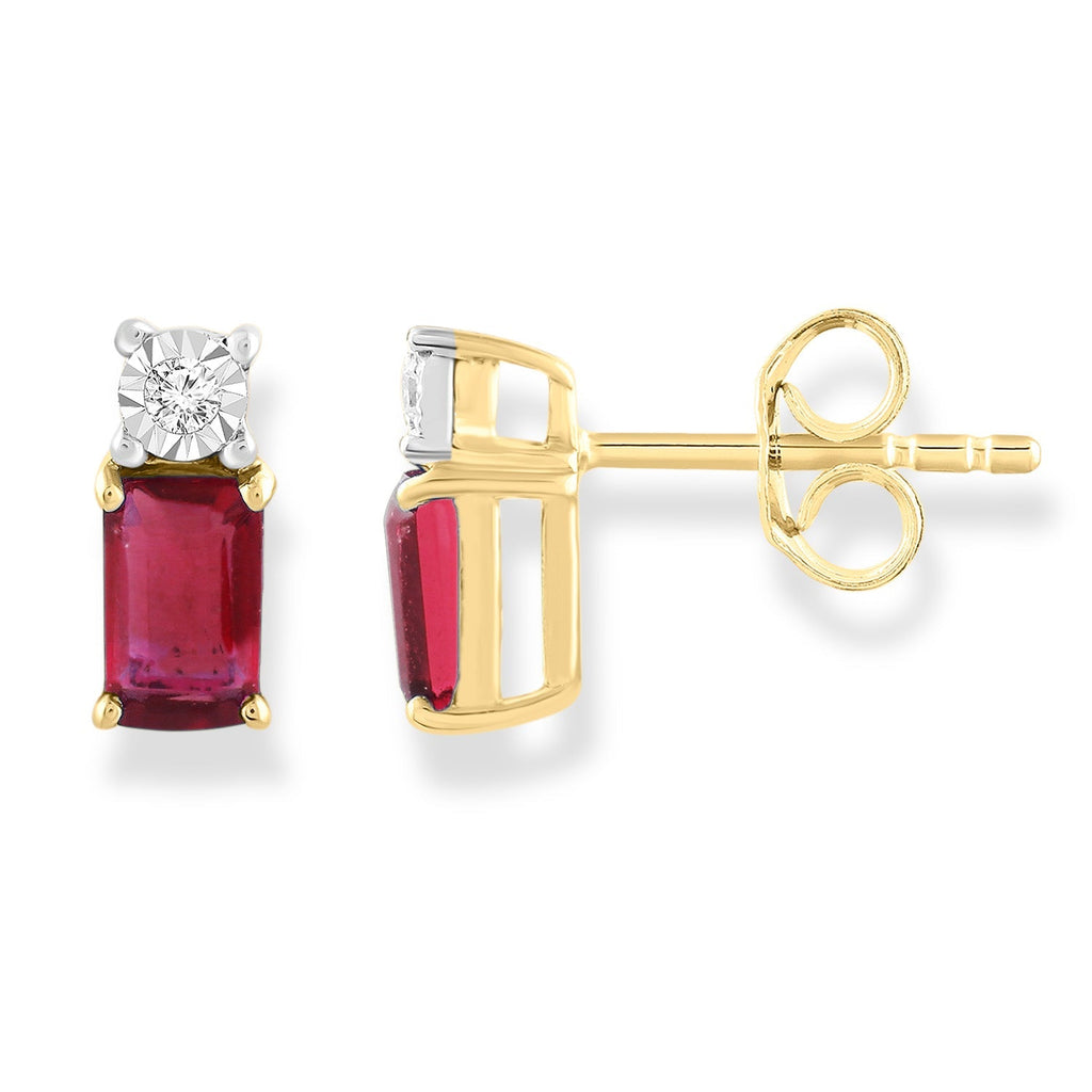 Diamond and Ruby Earrings with 0.02ct Diamonds in 9K Yellow Gold - Penelope Kate