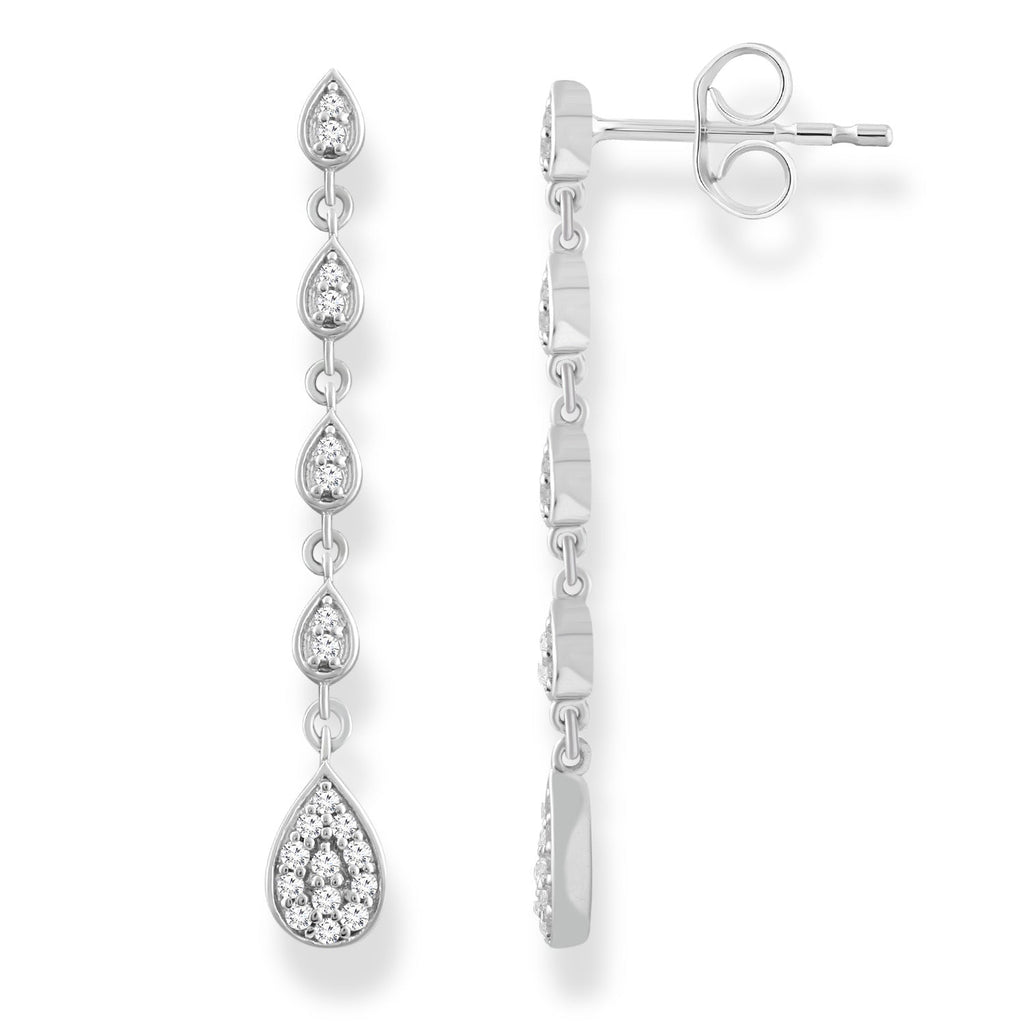 Diamond Drop Earrings with 0.18ct Diamonds in 9K White Gold - Penelope Kate