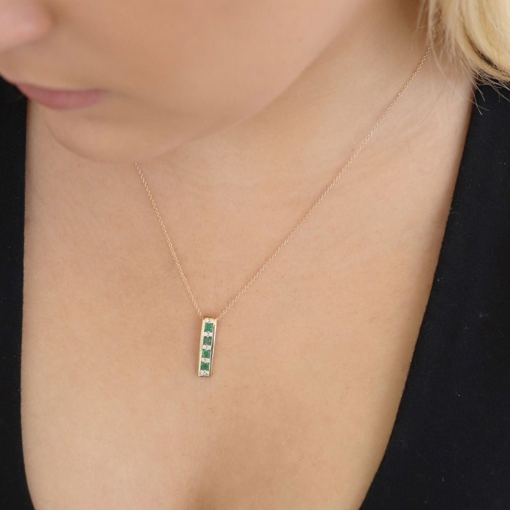 Diamond Emerald Pendant with 0.10ct Diamonds in 9K Yellow Gold - Penelope Kate