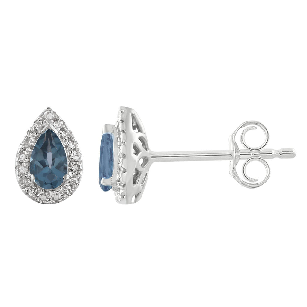 Diamond London Blue Topaz Earrings with 0.10ct Diamonds in 9K White Gold - E-15558BT-010-W - Penelope Kate