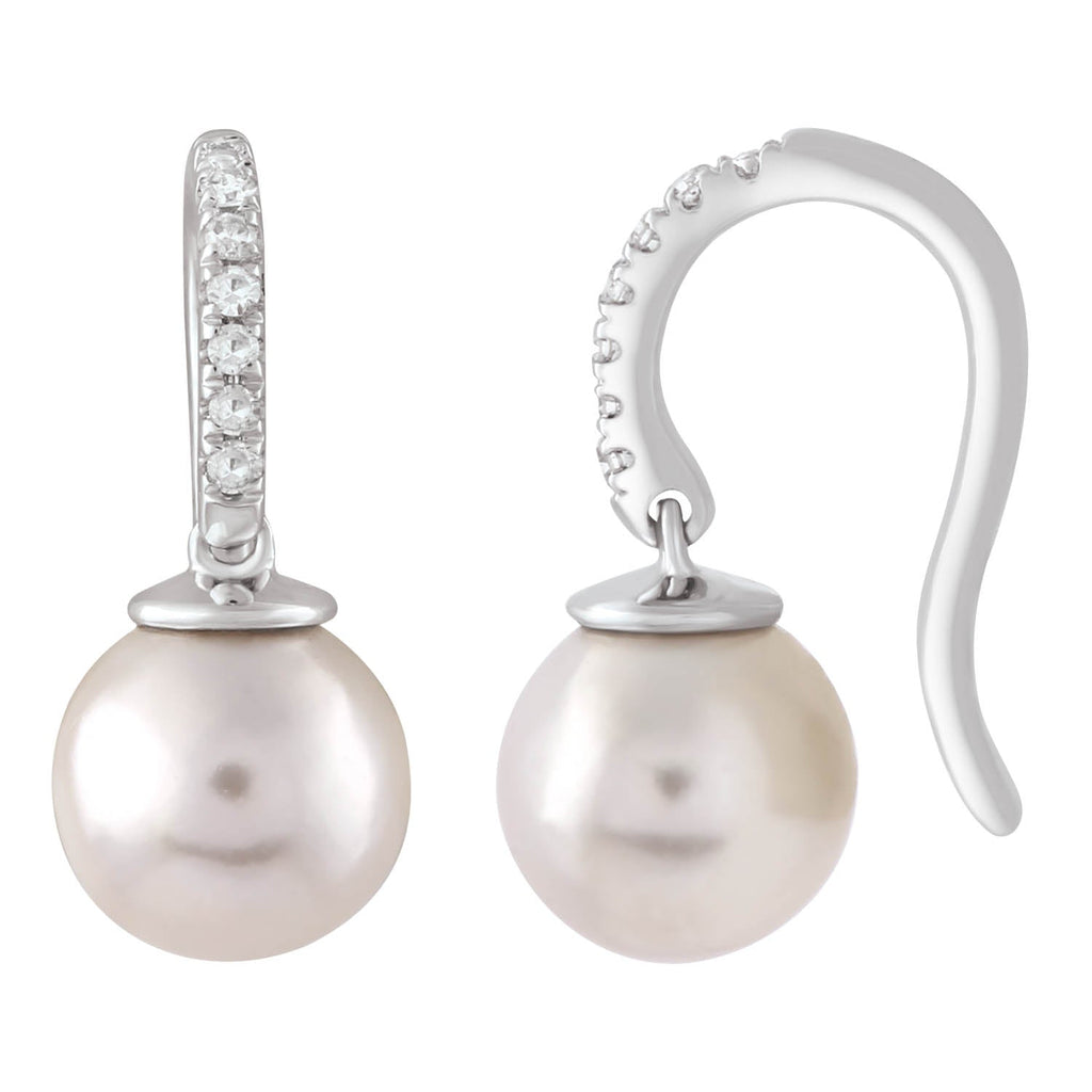 Diamond Pearl Earrings with 0.04ct Diamonds in 9K White Gold - E-16542-004-W - Penelope Kate