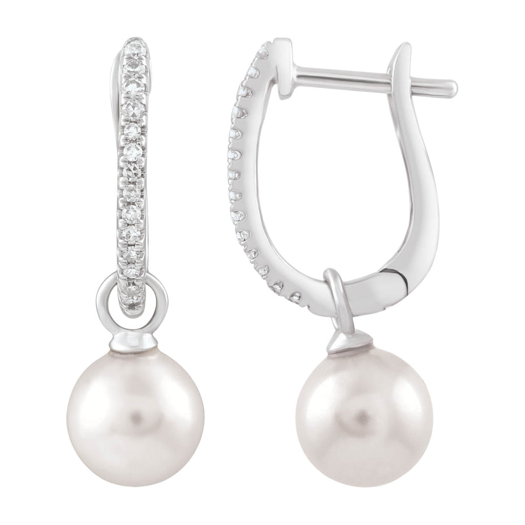 Diamond Pearl Earrings with 0.08ct Diamonds in 9K White Gold - E-16544-008-W - Penelope Kate