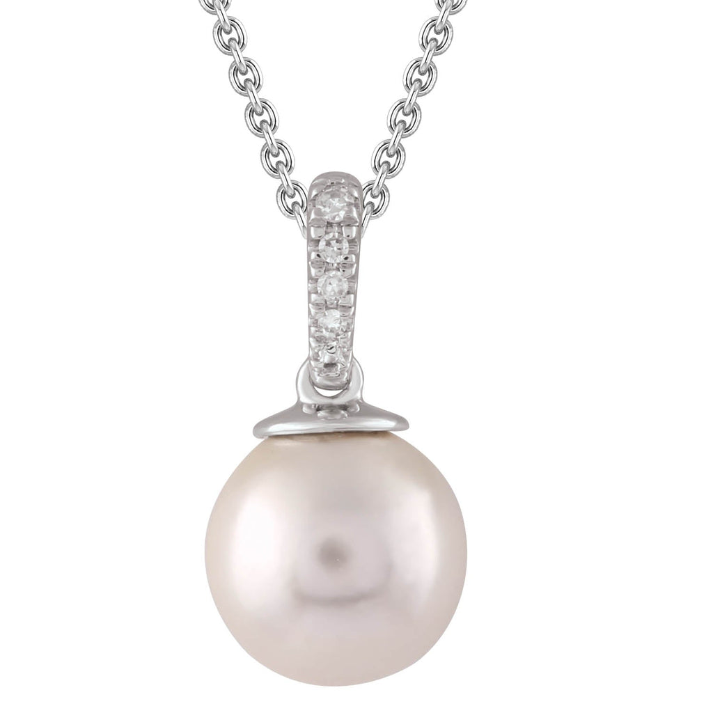 Diamond Pearl Necklace with 0.01ct Diamonds in 9K White Gold - N-20564-001-W - Penelope Kate