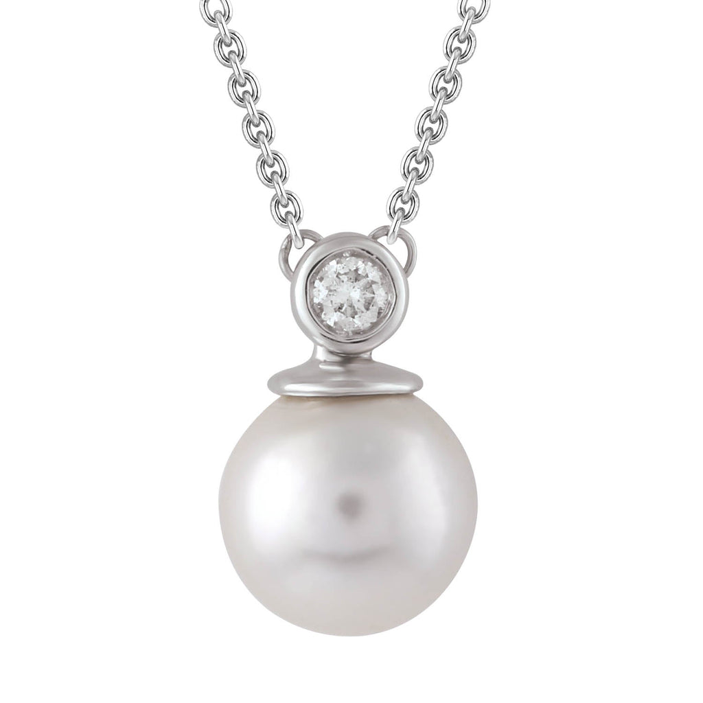 Diamond Pearl Necklace with 0.03ct Diamonds in 9K White Gold - N-20565-003-W - Penelope Kate