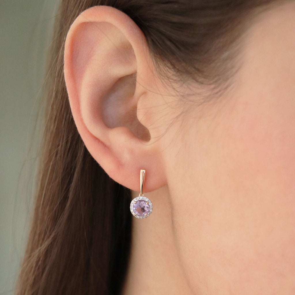 Diamond Pink Amethyst Earrings with 0.12ct Diamonds in 9K Rose Gold - E-16436PI-012-R - Penelope Kate