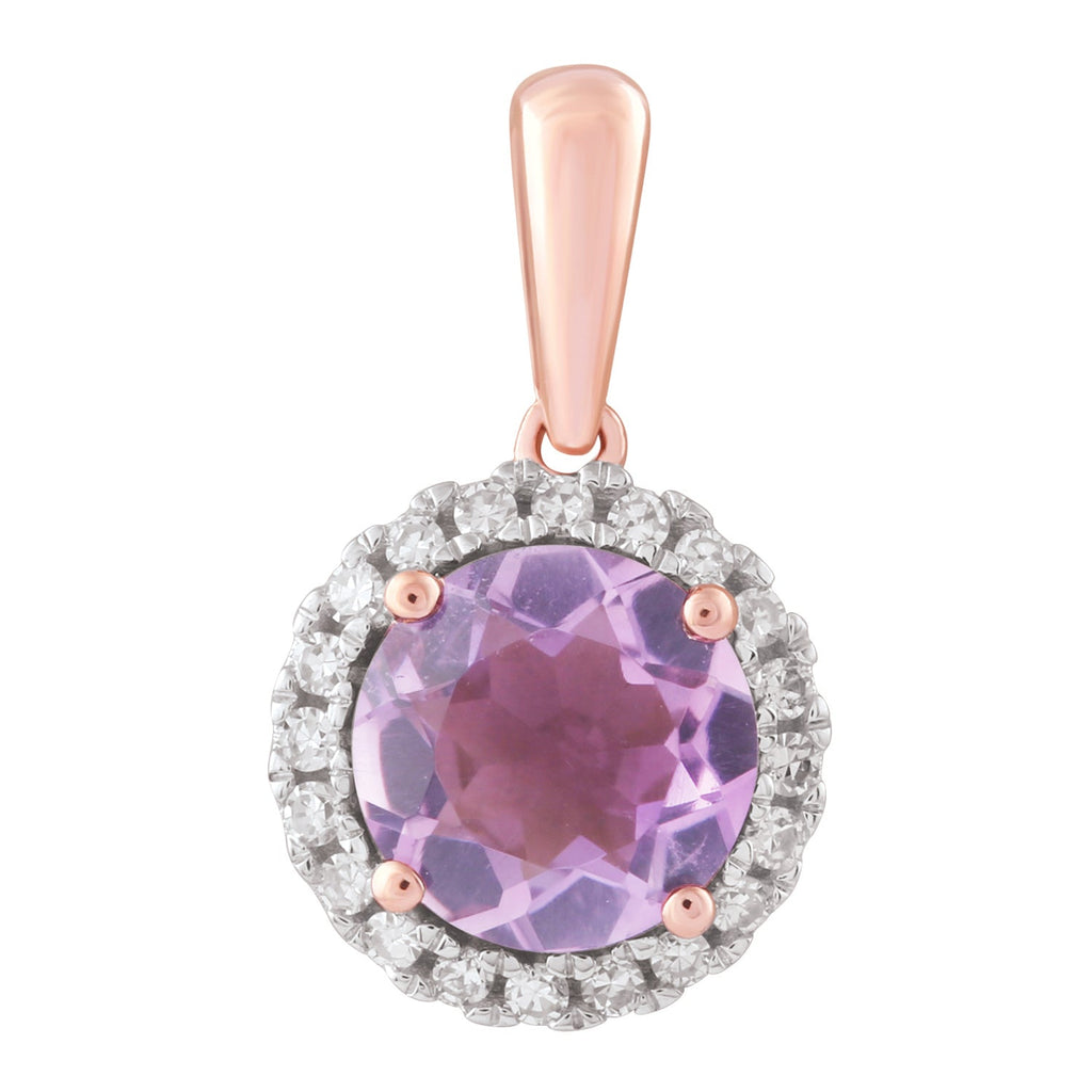 Diamond Pink Amethyst Pendant with 0.12ct Diamonds in 9K Rose Gold - P-20448PI-012-R - Penelope Kate