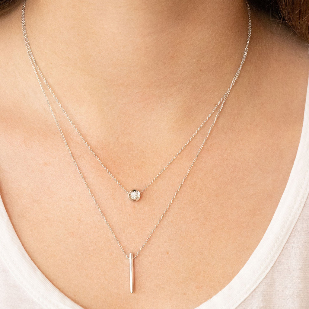 Double layer Necklace with 0.10ct Diamonds in 9K White Gold - Penelope Kate