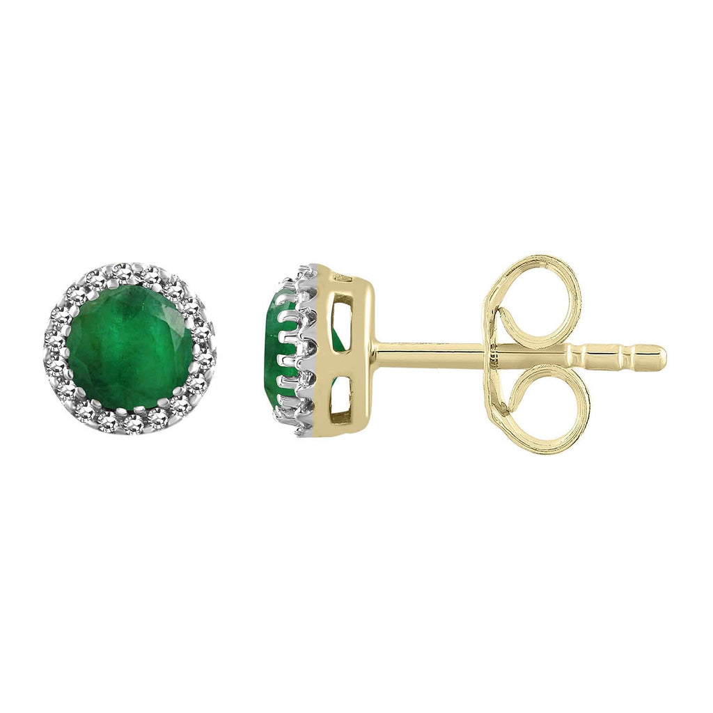 Emerald Earrings with 0.05ct Diamonds in 9K Yellow Gold - Penelope Kate