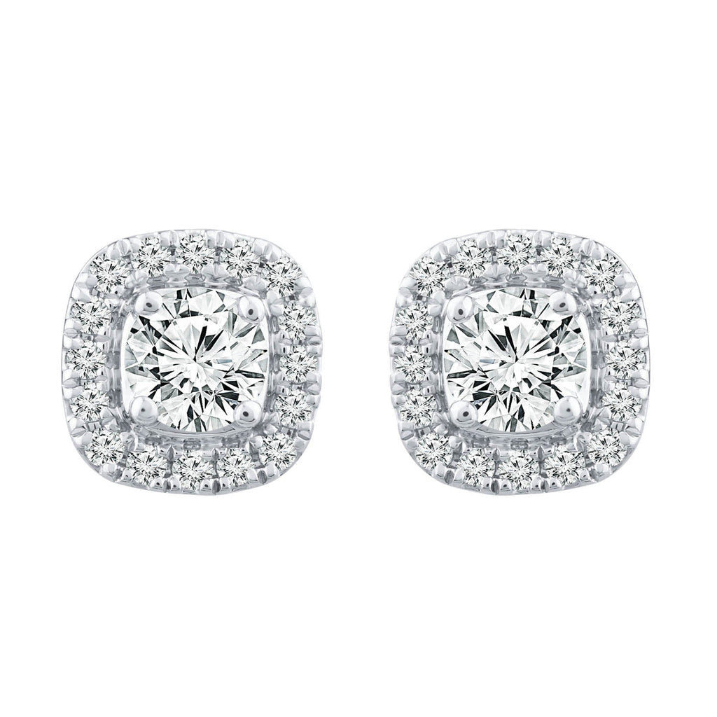 Halo Stud Earrings with 0.25ct Diamonds in 9K White Gold - EF-6177-W - Penelope Kate