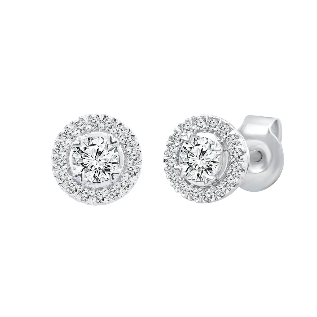 Halo Stud Earrings with 0.50ct Diamonds in 9K White Gold - EF-5121-W - Penelope Kate