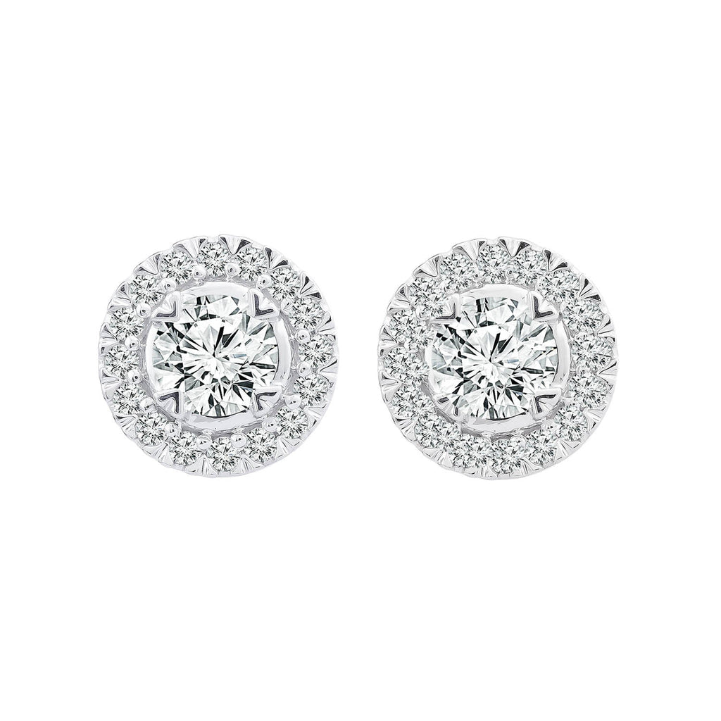 Halo Stud Earrings with 0.50ct Diamonds in 9K White Gold - EF-5121-W - Penelope Kate