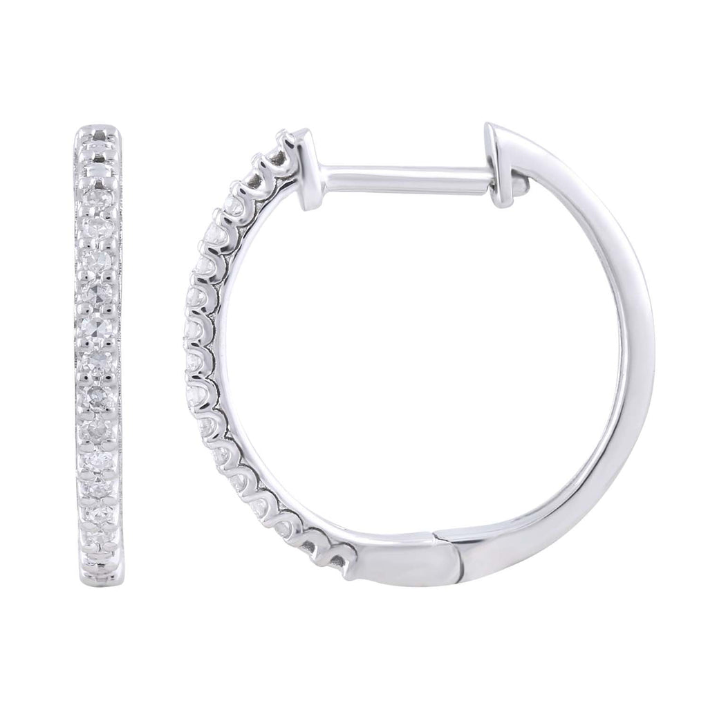 Hoop Earrings with 0.10ct Diamond in 9K White Gold - Penelope Kate