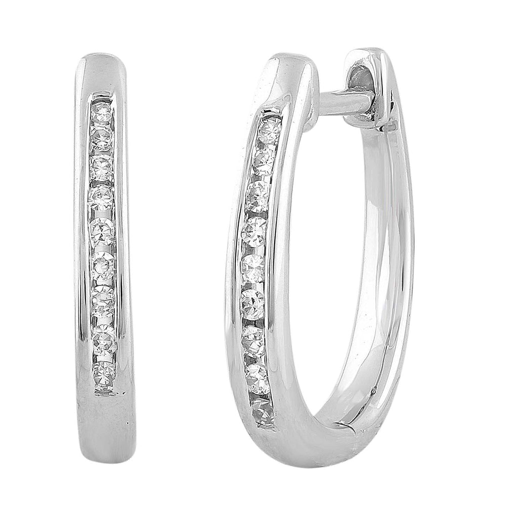 Huggie Earrings with 0.08ct Diamond in 9K White Gold - Penelope Kate