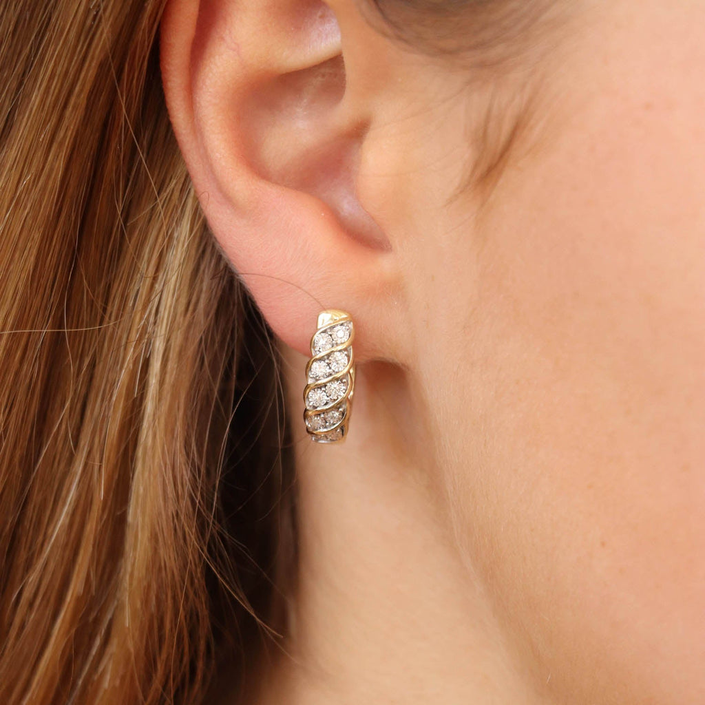 Huggie Earrings with 0.15ct Diamond in 9K Yellow Gold - Penelope Kate