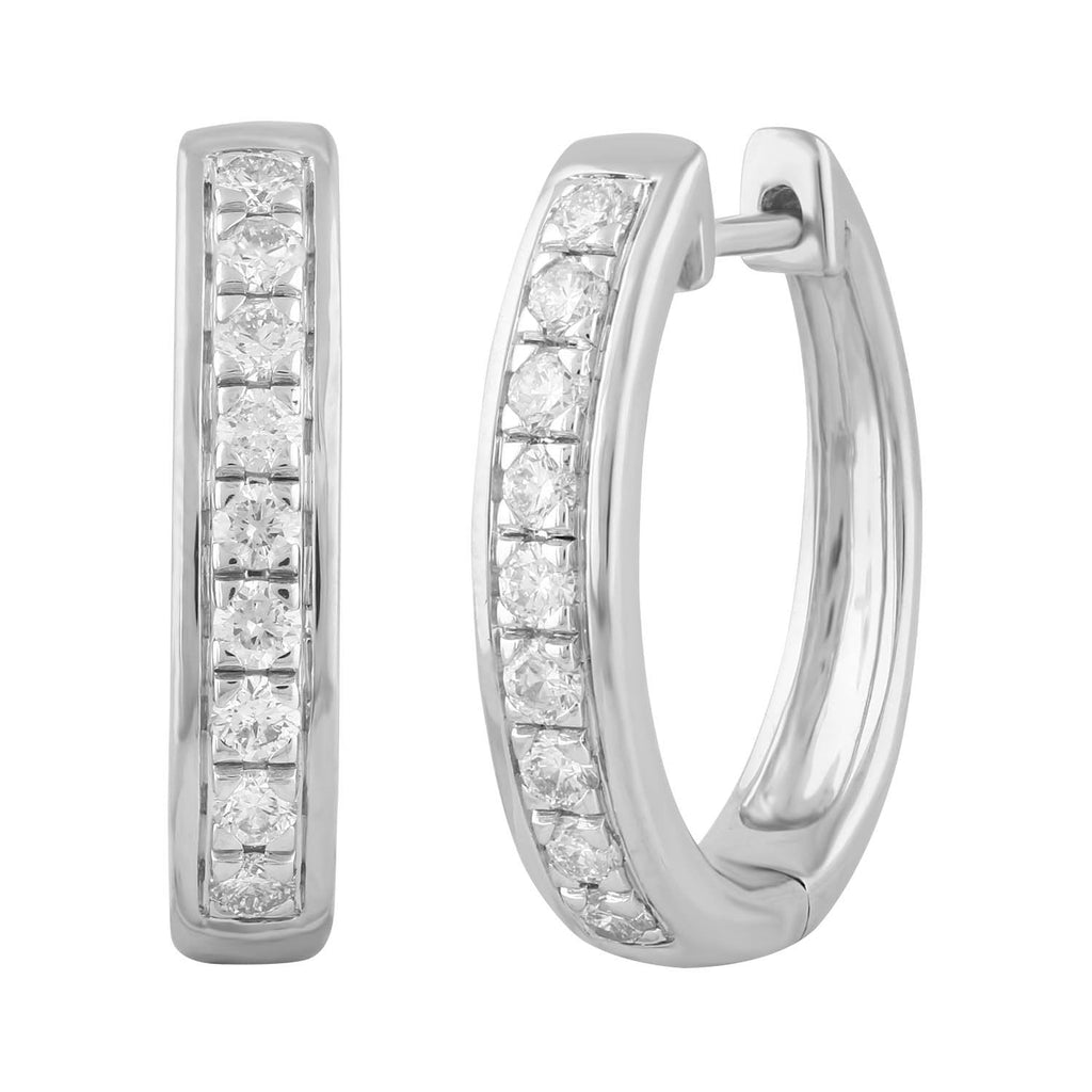 Huggie Earrings with 0.53ct Diamonds in 9K White Gold - Penelope Kate