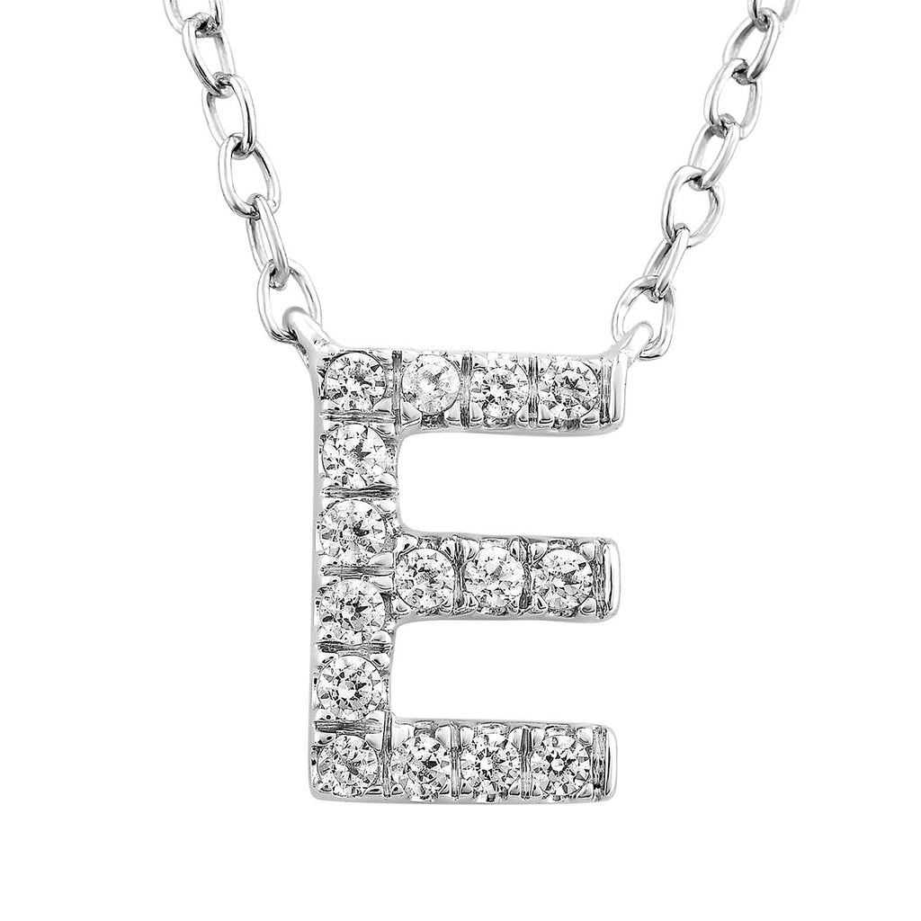 Initial 'E' Necklace with 0.09ct Diamonds in 9K White Gold - Penelope Kate