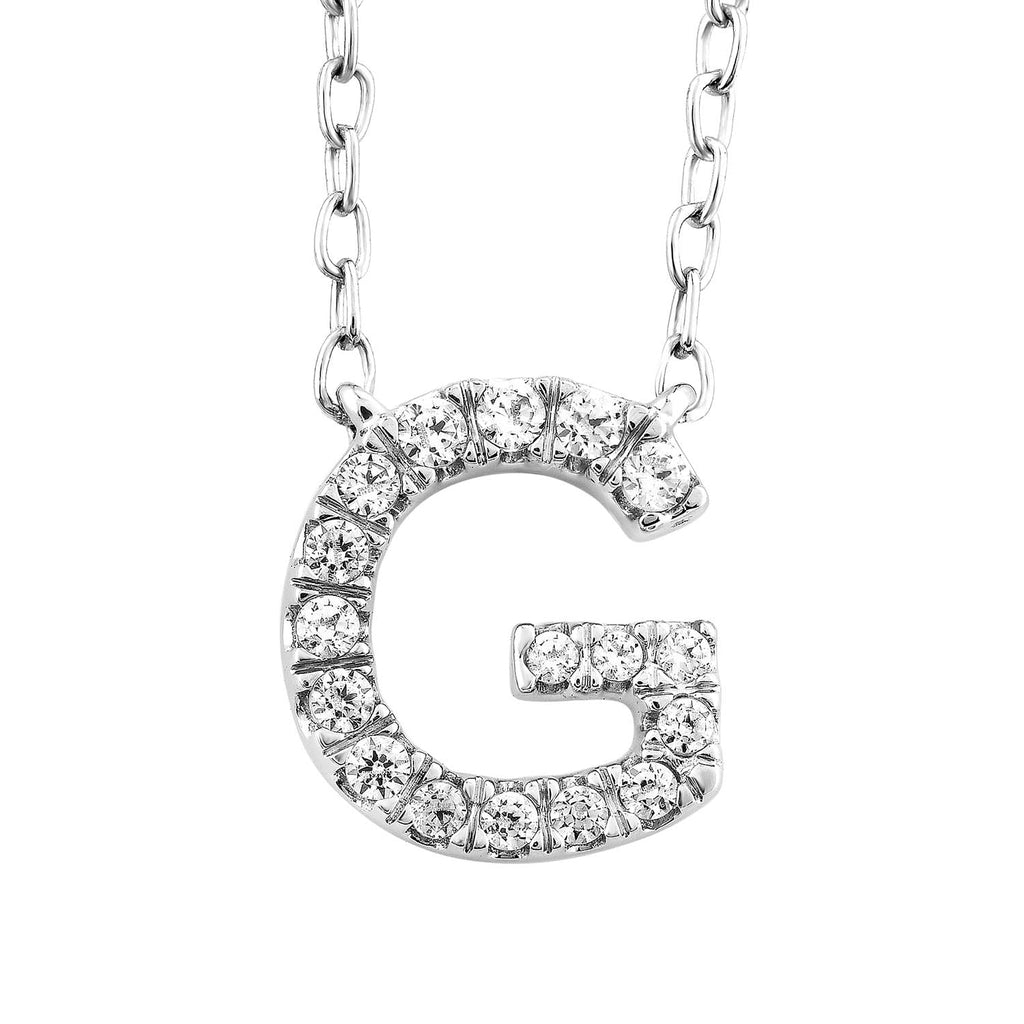 Initial 'G' Necklace with 0.09ct Diamonds in 9K White Gold - Penelope Kate