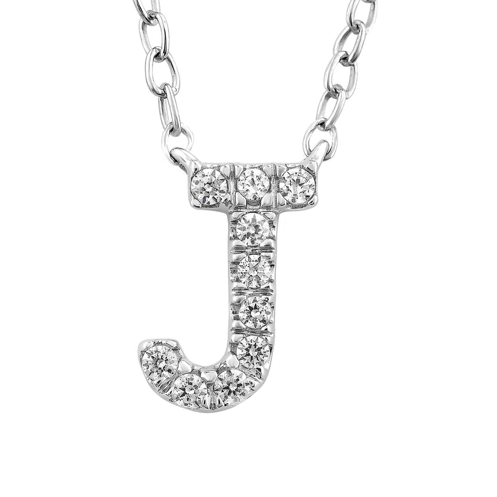 Initial 'J' Necklace with 0.06ct Diamonds in 9K White Gold - Penelope Kate