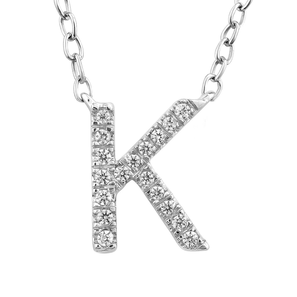 Initial 'K' Necklace with 0.06ct Diamonds in 9K White Gold - Penelope Kate