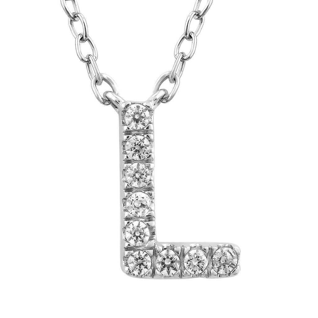 Initial 'L' Necklace with 0.06ct Diamonds in 9K White Gold - Penelope Kate