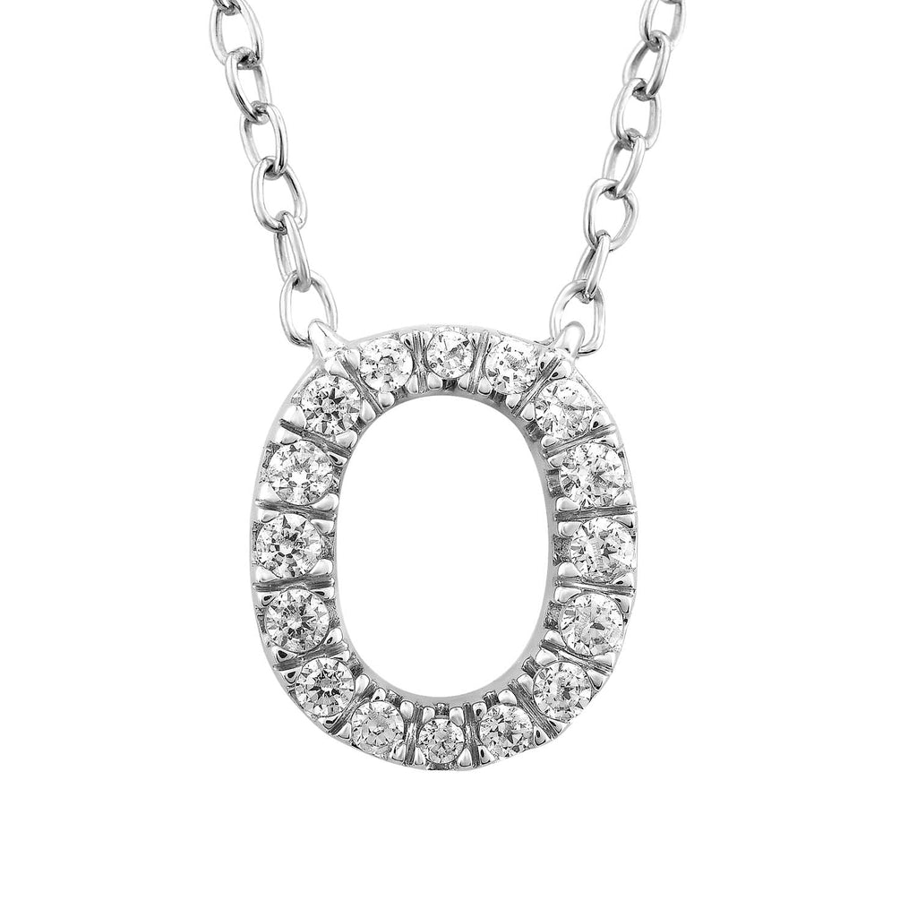 Initial 'O' Necklace with 0.09ct Diamonds in 9K White Gold - Penelope Kate