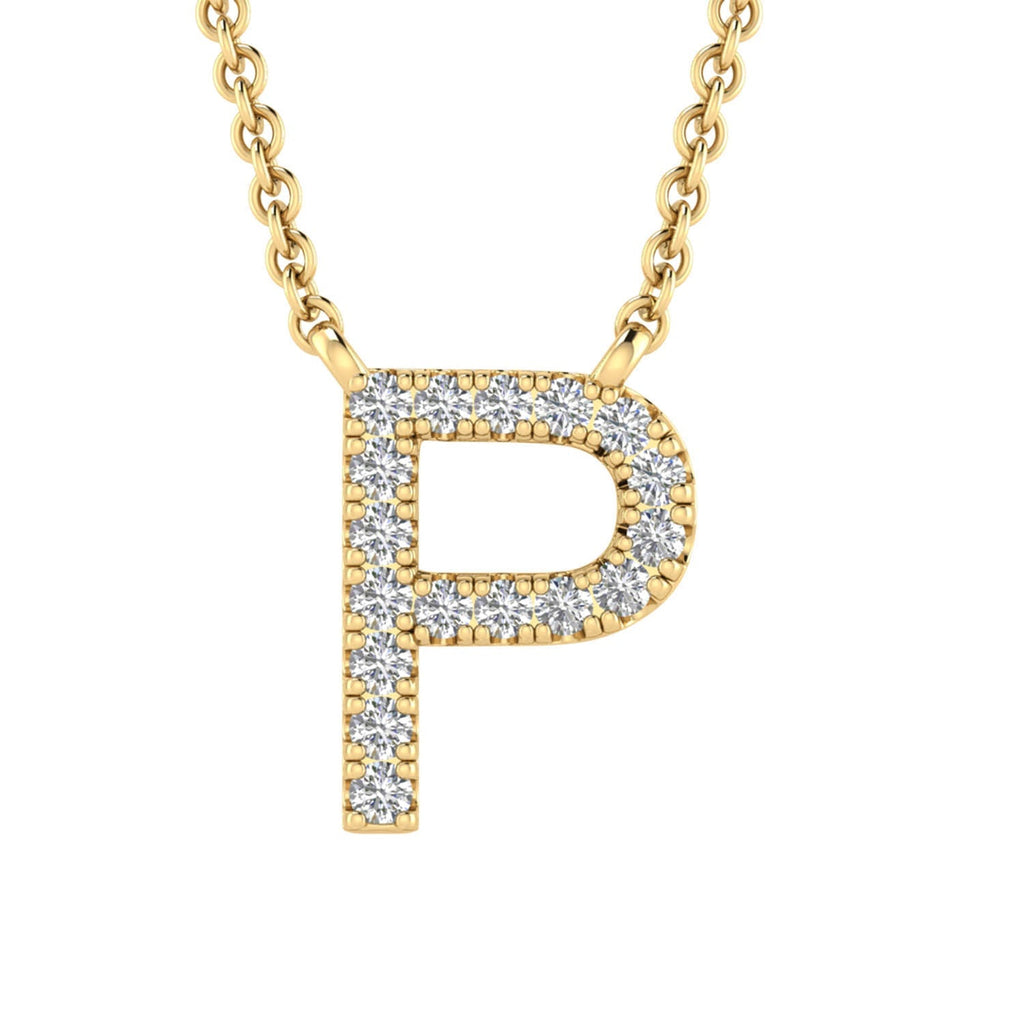 Initial 'P' Necklace wth 0.06ct Diamonds in 9K Yellow Gold - PF-6278-Y - Penelope Kate