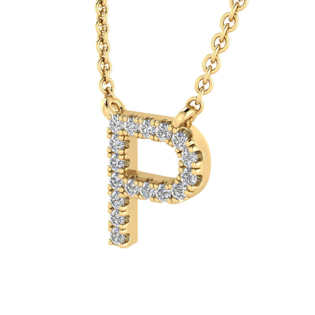 Initial 'P' Necklace wth 0.06ct Diamonds in 9K Yellow Gold - PF-6278-Y - Penelope Kate