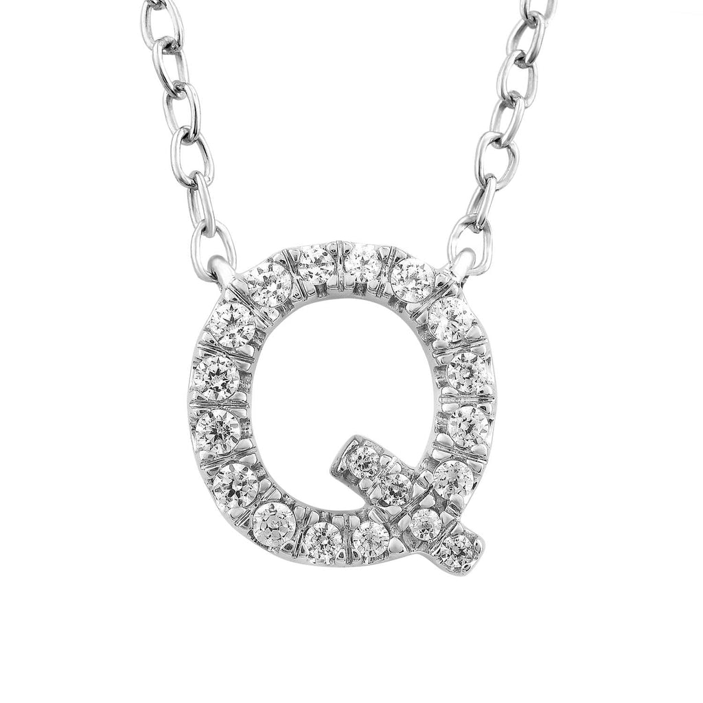 Initial 'Q' Necklace with 0.09ct Diamonds in 9K White Gold - Penelope Kate