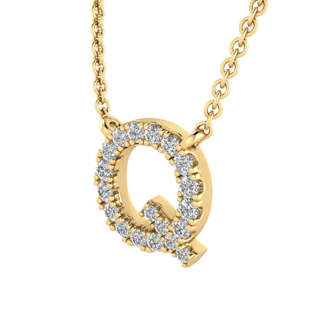 Initial 'Q' Necklace wth 0.09ct Diamonds in 9K Yellow Gold - PF-6279-Y - Penelope Kate