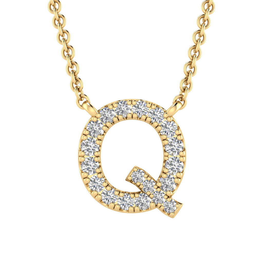 Initial 'Q' Necklace wth 0.09ct Diamonds in 9K Yellow Gold - PF-6279-Y - Penelope Kate