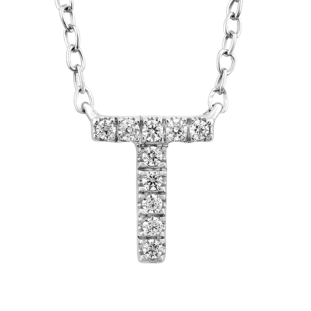 Initial 'T' Necklace with 0.06ct Diamonds in 9K White Gold - Penelope Kate