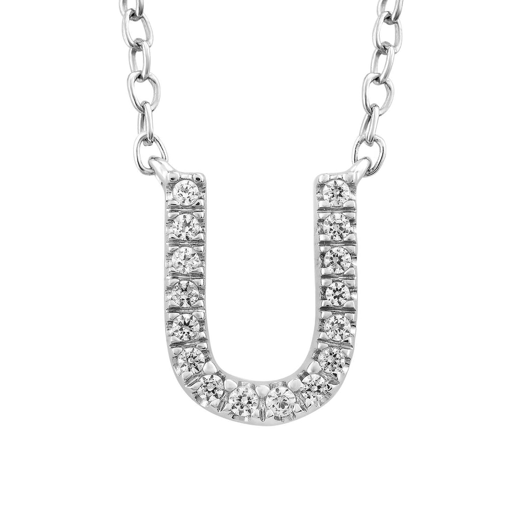 Initial 'U' Necklace with 0.06ct Diamonds in 9K White Gold - Penelope Kate