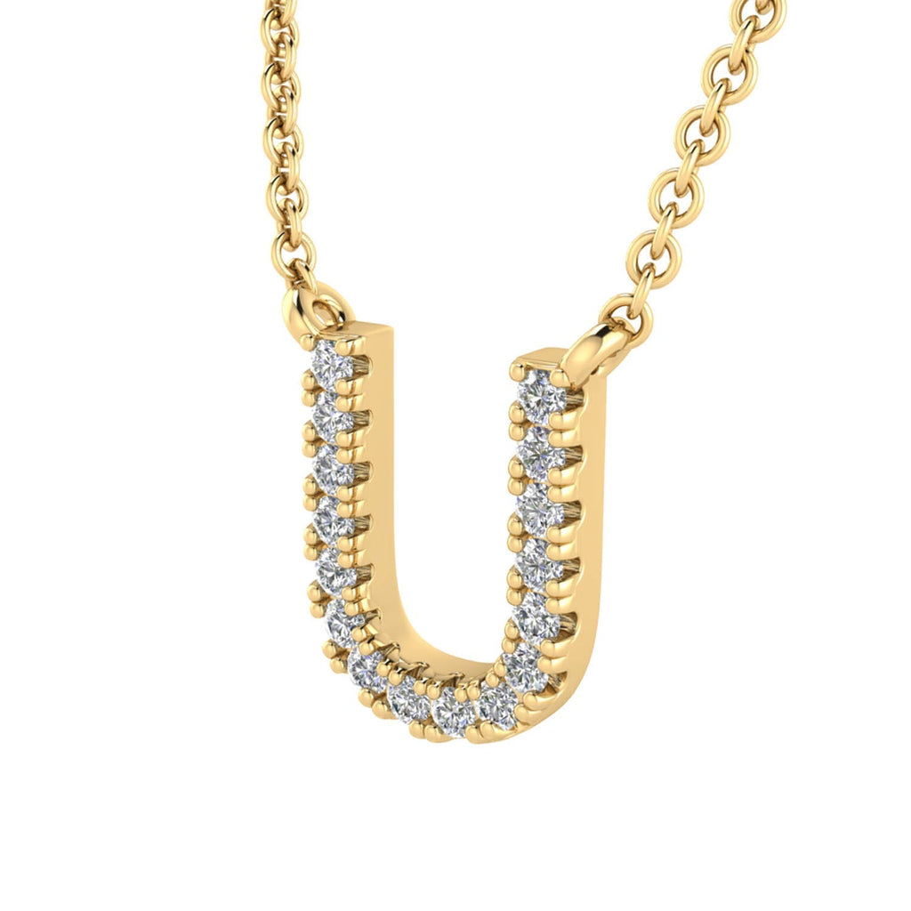 Initial 'U' Necklace with 0.06ct Diamonds in 9K Yellow Gold - PF-6283-Y - Penelope Kate