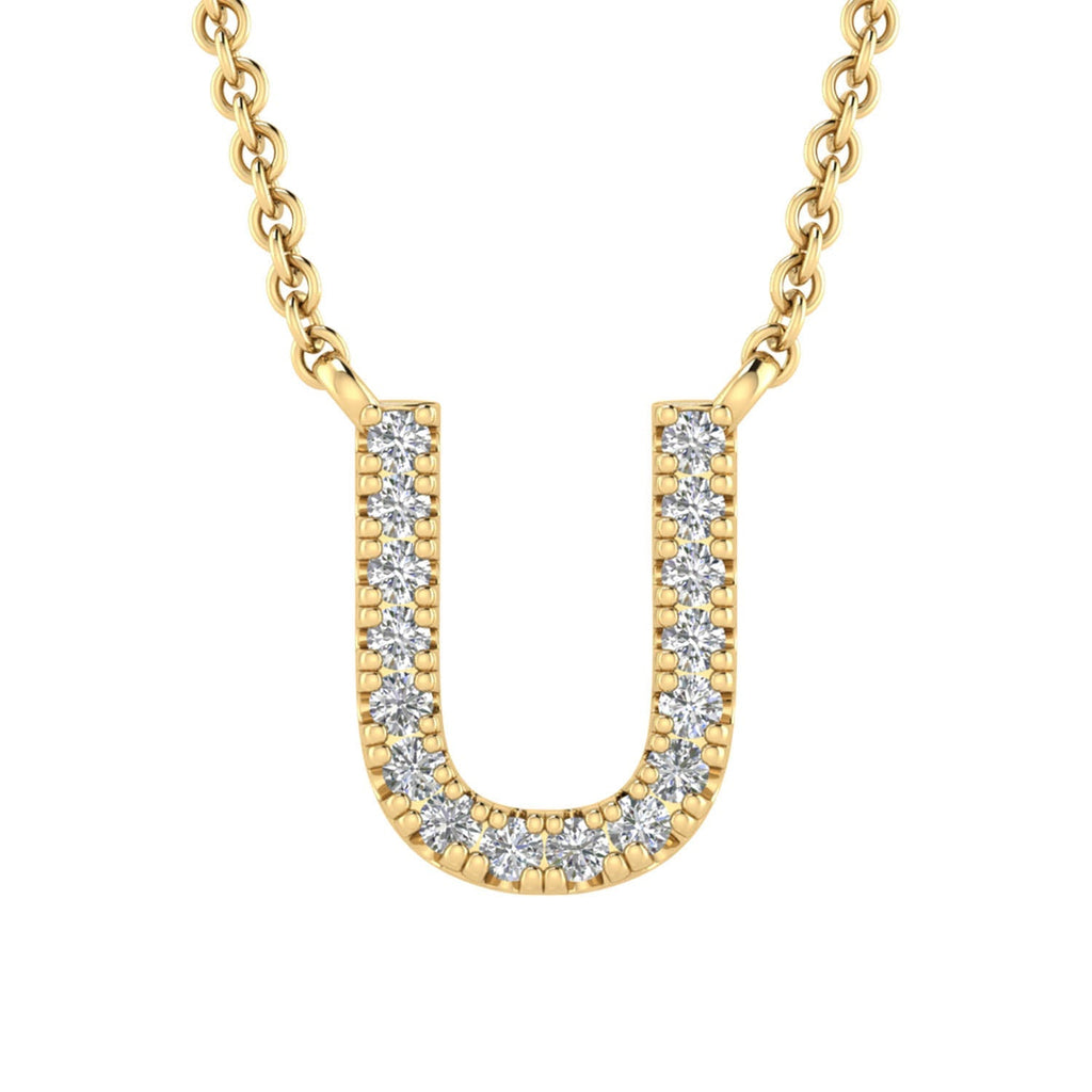 Initial 'U' Necklace with 0.06ct Diamonds in 9K Yellow Gold - PF-6283-Y - Penelope Kate