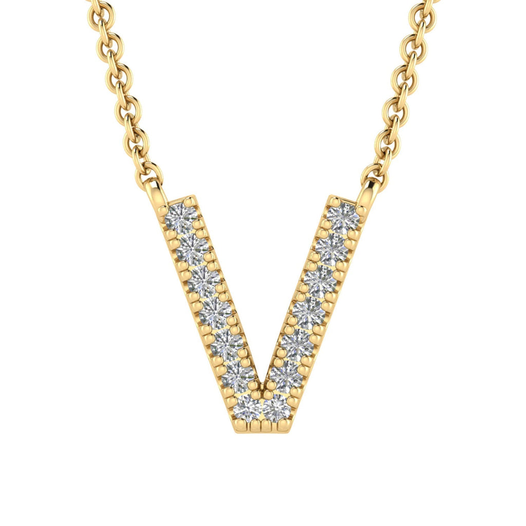 Initial 'V' Necklace with 0.06ct Diamonds in 9K Yellow Gold - PF-6284-Y - Penelope Kate