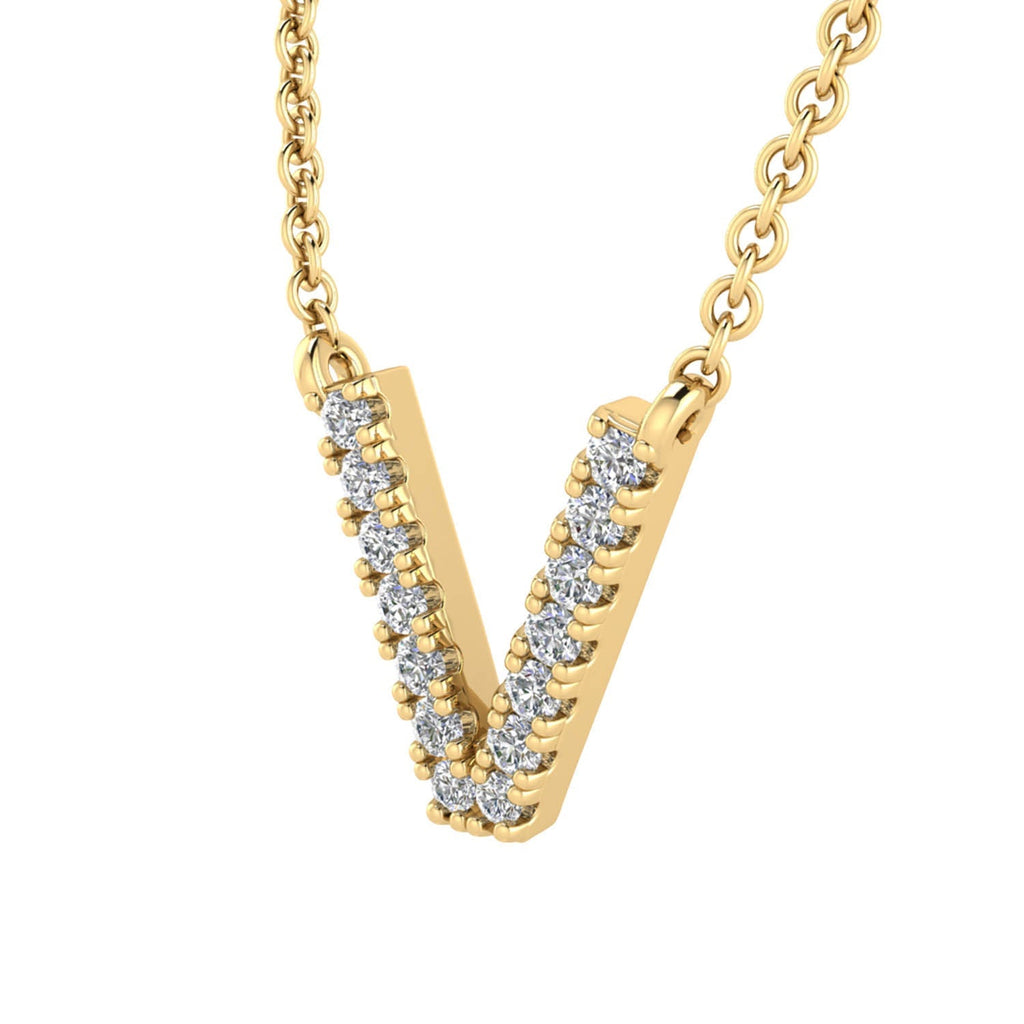 Initial 'V' Necklace with 0.06ct Diamonds in 9K Yellow Gold - PF-6284-Y - Penelope Kate