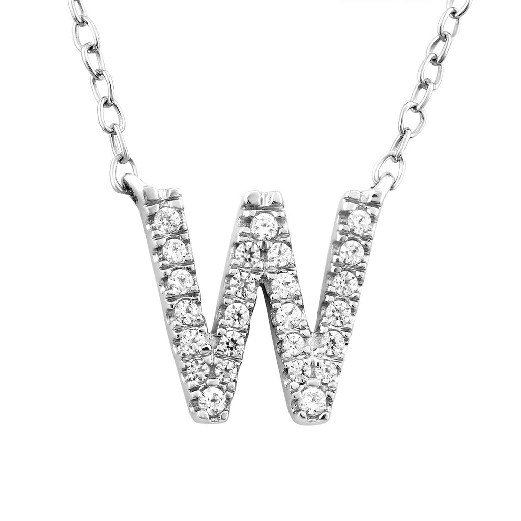 Initial 'W' Necklace with 0.09ct Diamonds in 9K White Gold - Penelope Kate