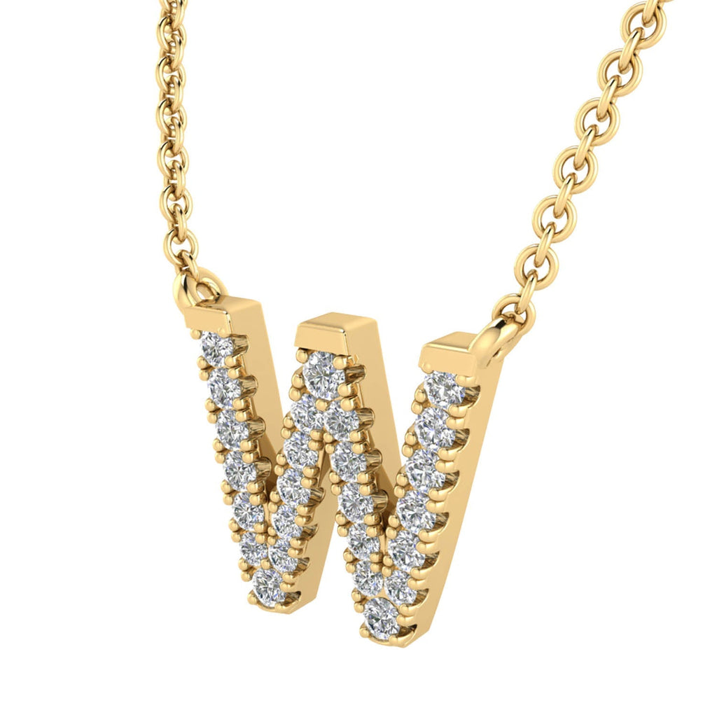 Initial 'W' Necklace with 0.09ct Diamonds in 9K Yellow Gold - PF-6285-Y - Penelope Kate